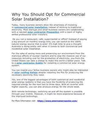 Why You Should Opt for Commercial Solar Installation