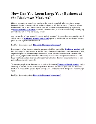 How Can You Loom Large Your Business at the Blacktown Markets