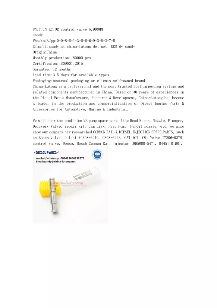 unit injector control valve 6 990mm sandy