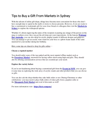 Tips to Buy a Gift From Markets in Sydney
