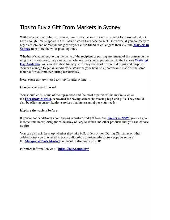 tips to buy a gift from markets in sydney tips