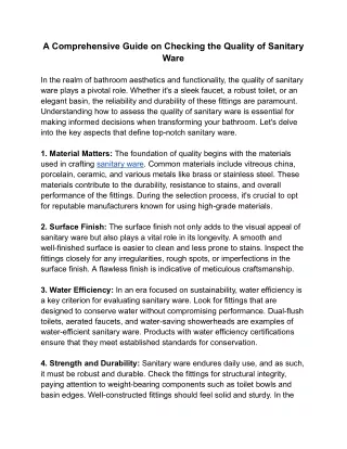 A Comprehensive Guide on Checking the Quality of Sanitary Ware