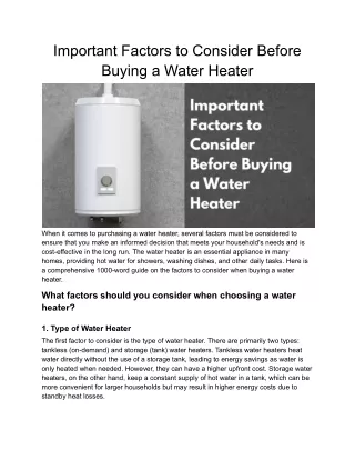 Important Factors to Consider Before Buying a Water Heater