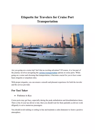 Etiquette for Travelers for Cruise Port Transportation