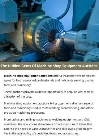 The Hidden Gems Of Machine Shop Equipment Auctions
