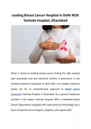 Leading Breast Cancer Hospital in Delhi NCR: Yashoda Hospital, Ghaziabad