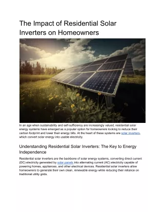 The Impact of Residential Solar Inverters on Homeowners