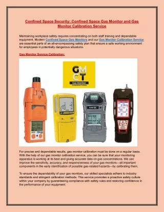 Confined Space Security Confined Space Gas Monitor and Gas Monitor Calibration Service