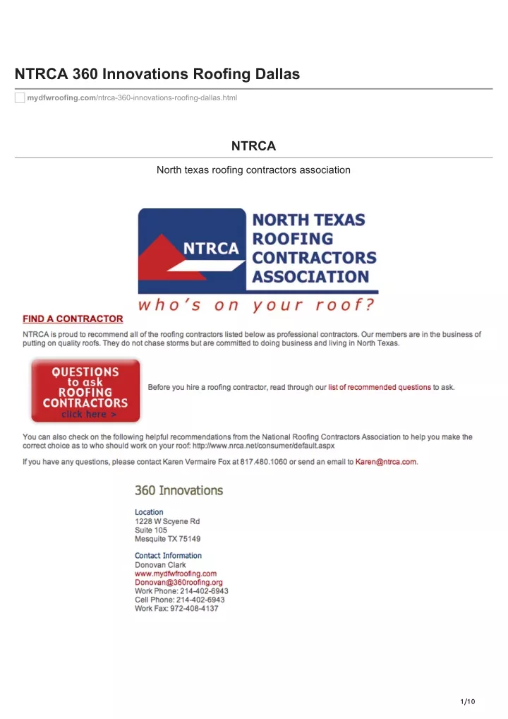 ntrca 360 innovations roofing dallas