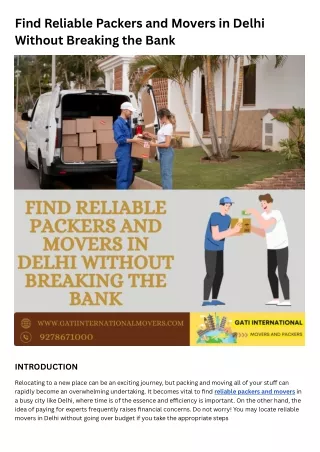 Find Reliable Packers and Movers in Delhi Without Breaking the Bank