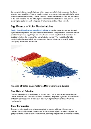 Quality Color Masterbatches Manufacturing in Lahore