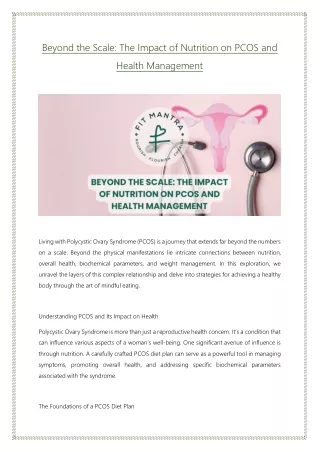 Beyond the Scale: The Impact of Nutrition on PCOS and Health Management