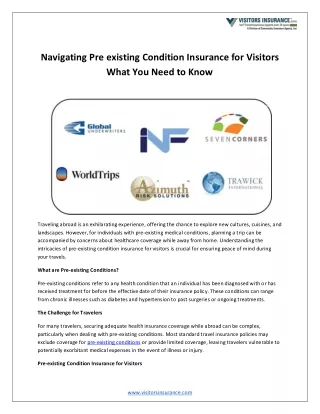 Navigating Pre existing Condition Insurance for Visitors What You Need to Know
