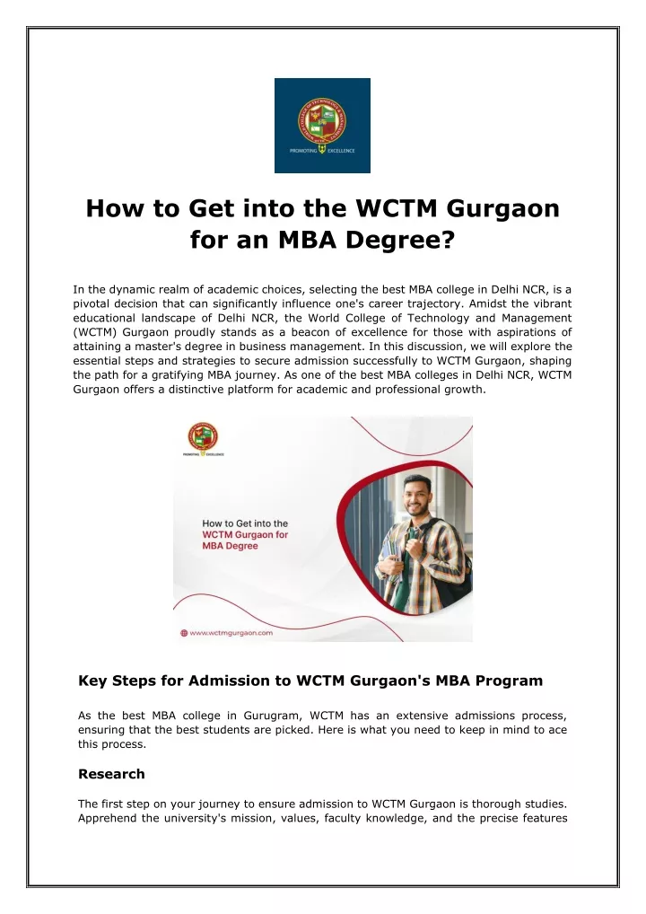 how to get into the wctm gurgaon for an mba degree