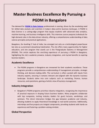 Master Business Excellence By Pursuing a PGDM in Bangalore