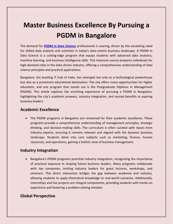 master business excellence by pursuing a pgdm
