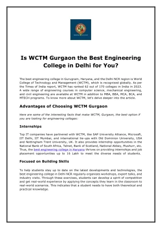 Is WCTM Gurgaon the Best Engineering College in Delhi for You?