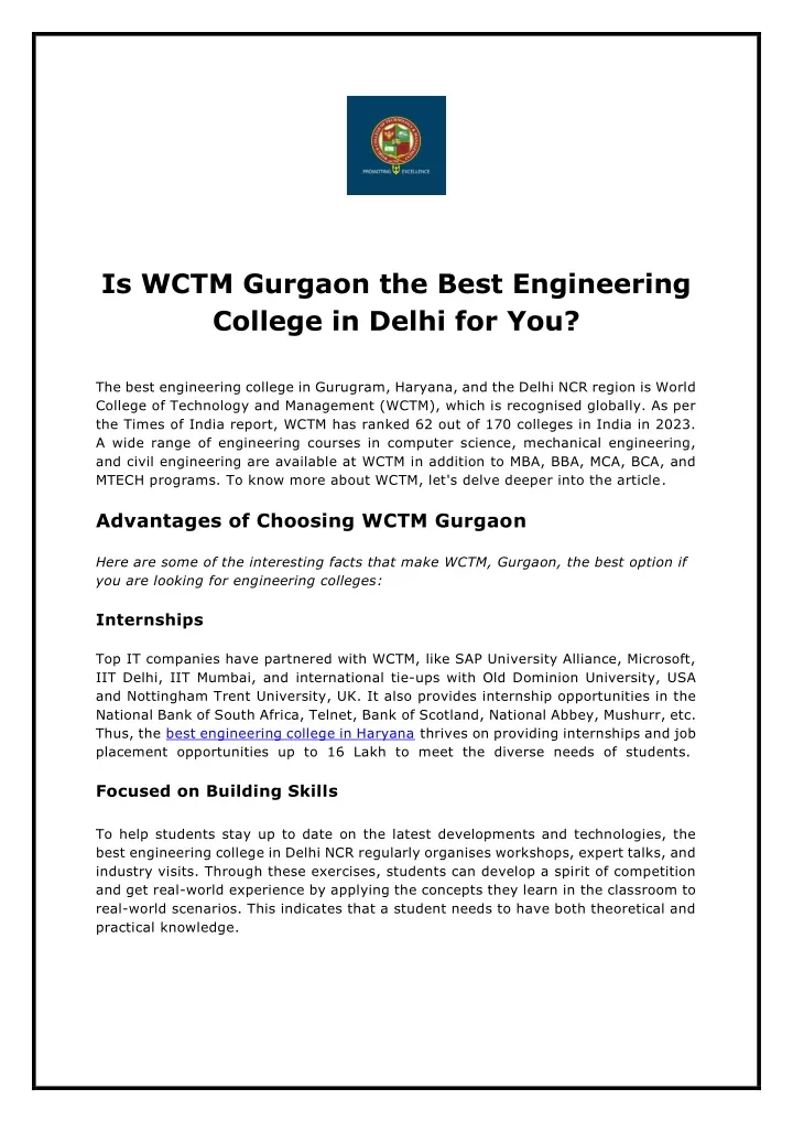 is wctm gurgaon the best engineering college