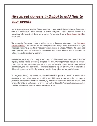 Hire street dancers in Dubai to add flair to your events