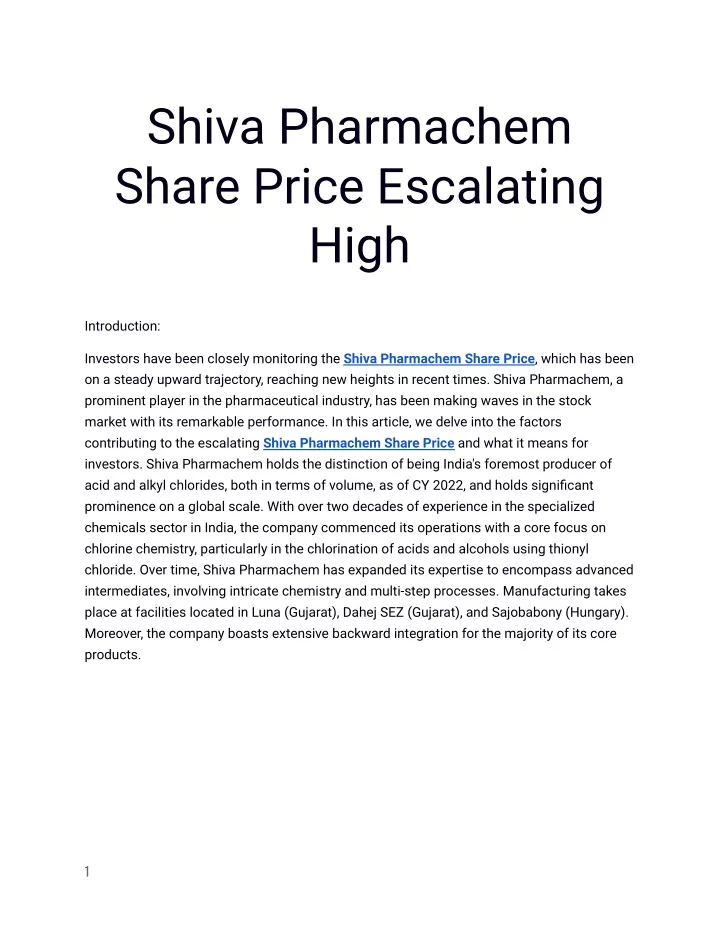 shiva pharmachem share price escalating high