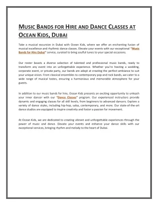 Music Bands for Hire and Dance Classes at Ocean Kids