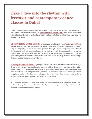 Take a dive into the rhythm with freestyle and contemporary dance classes in Dubai