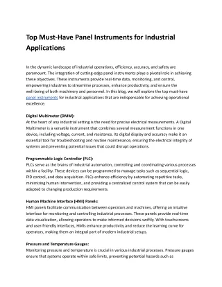 _Top Must-Have Panel Instruments for Industrial Applications