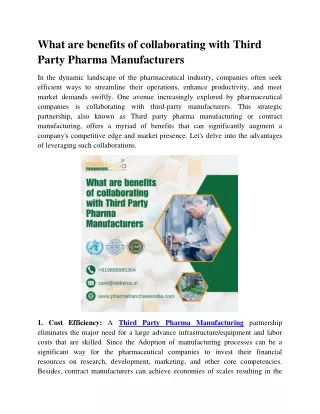 Benefits of collaborating with Third Party Pharma Manufacturers