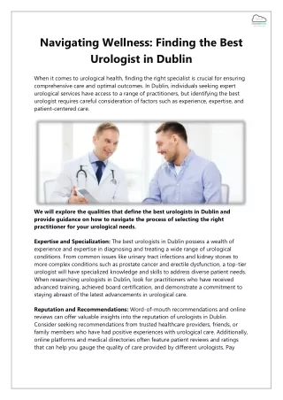 Navigating Wellness: Finding the Best Urologist in Dublin