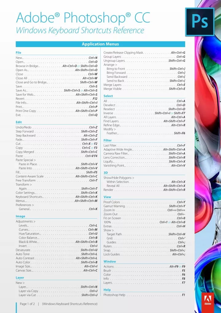 adobe photoshop cc windows keyboard shortcuts