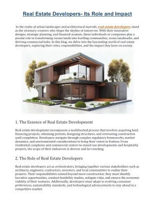 Real Estate Developers- Its Role and Impact