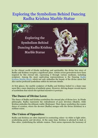 Exploring the Symbolism Behind Dancing Radha Krishna Marble Statue