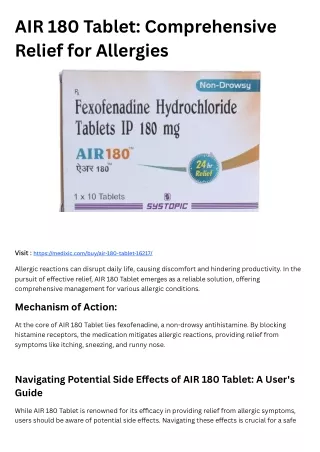 AIR 180 Tablet Comprehensive Relief for Allergies