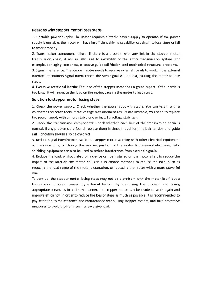 reasons why stepper motor loses steps