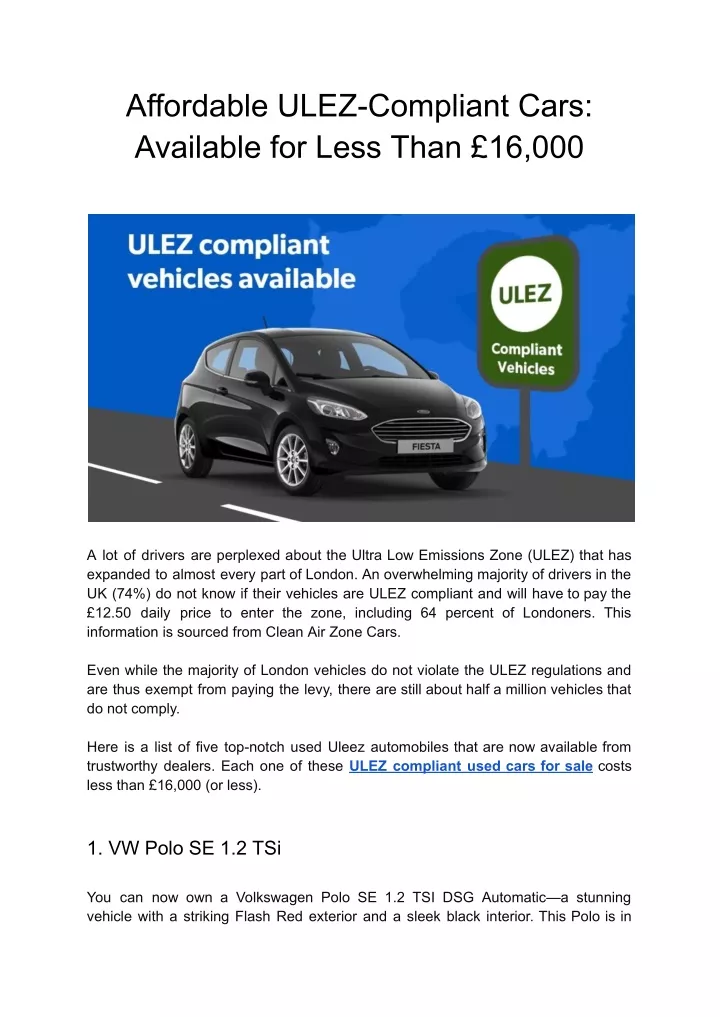 affordable ulez compliant cars available for less