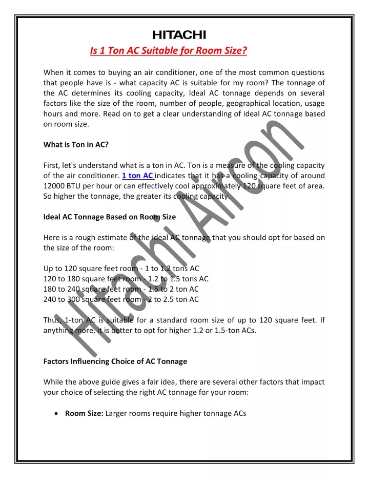is 1 ton ac suitable for room size when it comes