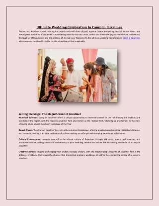 Ultimate Wedding Celebration In Camp in Jaisalmer