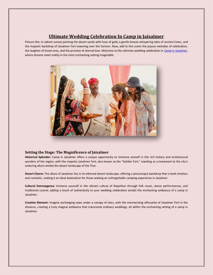 ultimate wedding celebration in camp in jaisalmer