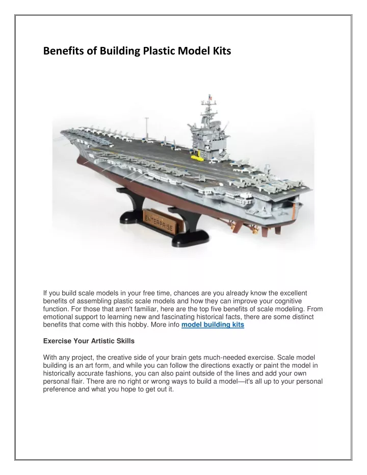 benefits of building plastic model kits