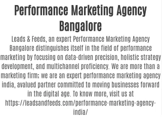 Performance Marketing Agency Bangalore