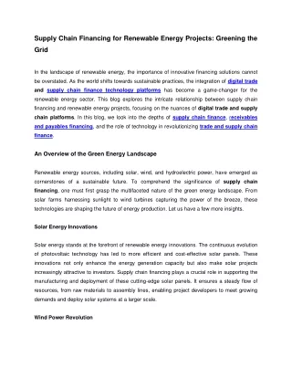 Supply Chain Financing for Renewable Energy Projects_ Greening the Grid
