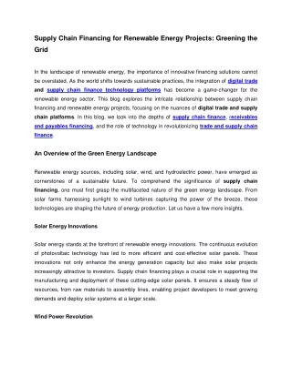 supply chain financing for renewable energy