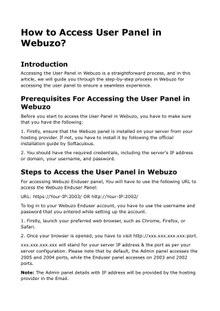 How to Access User Panel in Webuzo