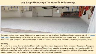 Why Garage Floor Epoxy Is The Heart Of A Perfect Garage