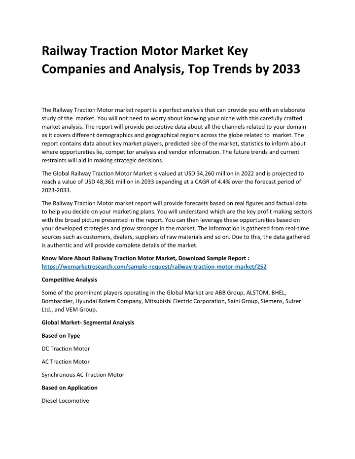 railway traction motor market key companies