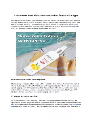 Important Facts Regarding Sunscreen Lotions for Various Skin Types
