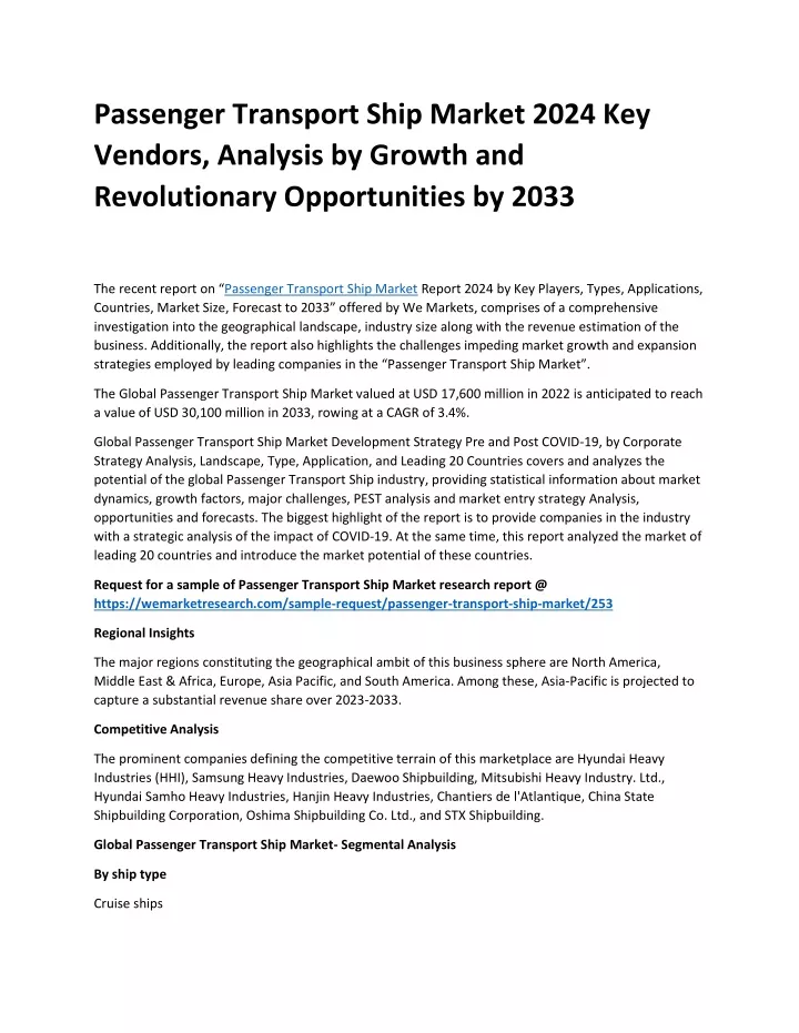 passenger transport ship market 2024 key vendors