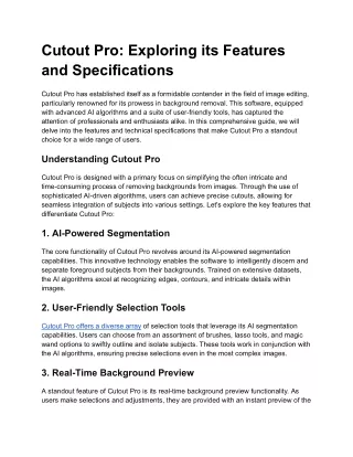 Cutout Pro Exploring its Features and Specifications
