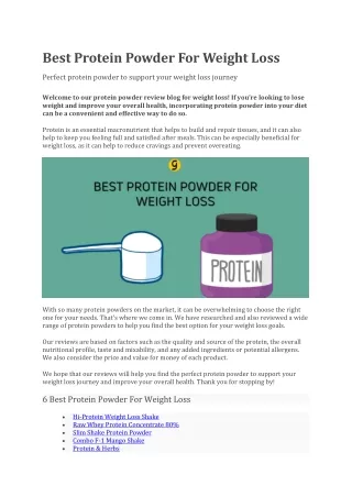 Best Protein Powder For Weight Loss