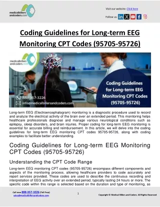 Coding Guidelines for Long-term EEG Monitoring CPT Codes (95705-95726)